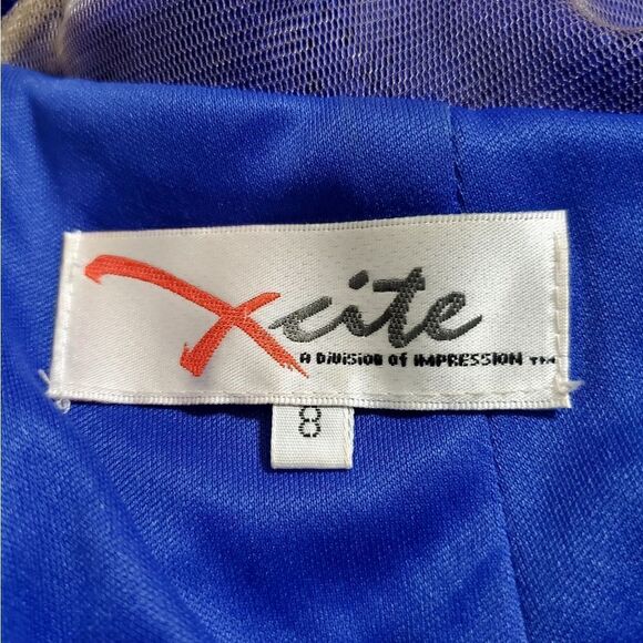 Xcite Womens Formal Royal Blue Evening Dress Size 8 Open Back Split Hem Lacy - Picture 13 of 14